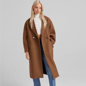 Bershka long line formal coat in camel